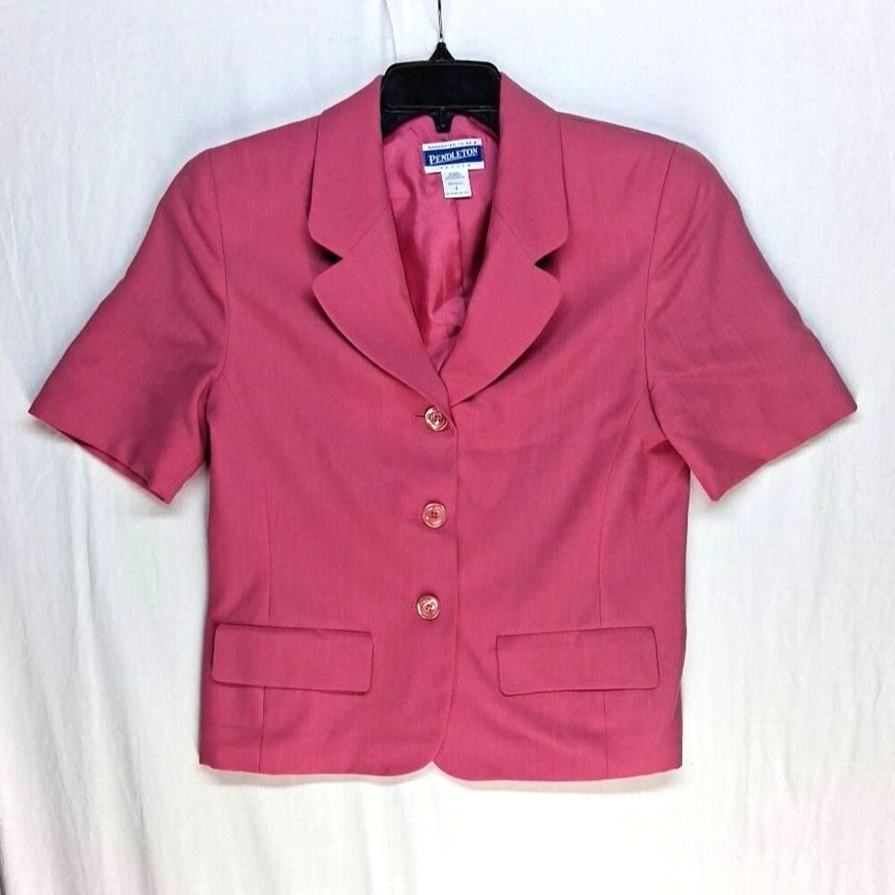 Vintage Pendleton Women 8P Pink Button Up Blouse Lined Career Made in USA